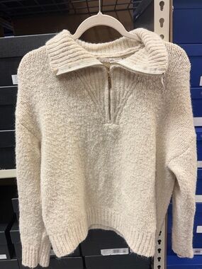 Heyday Oatmeal Beige Quarter Zip Collared Sweater, Size L